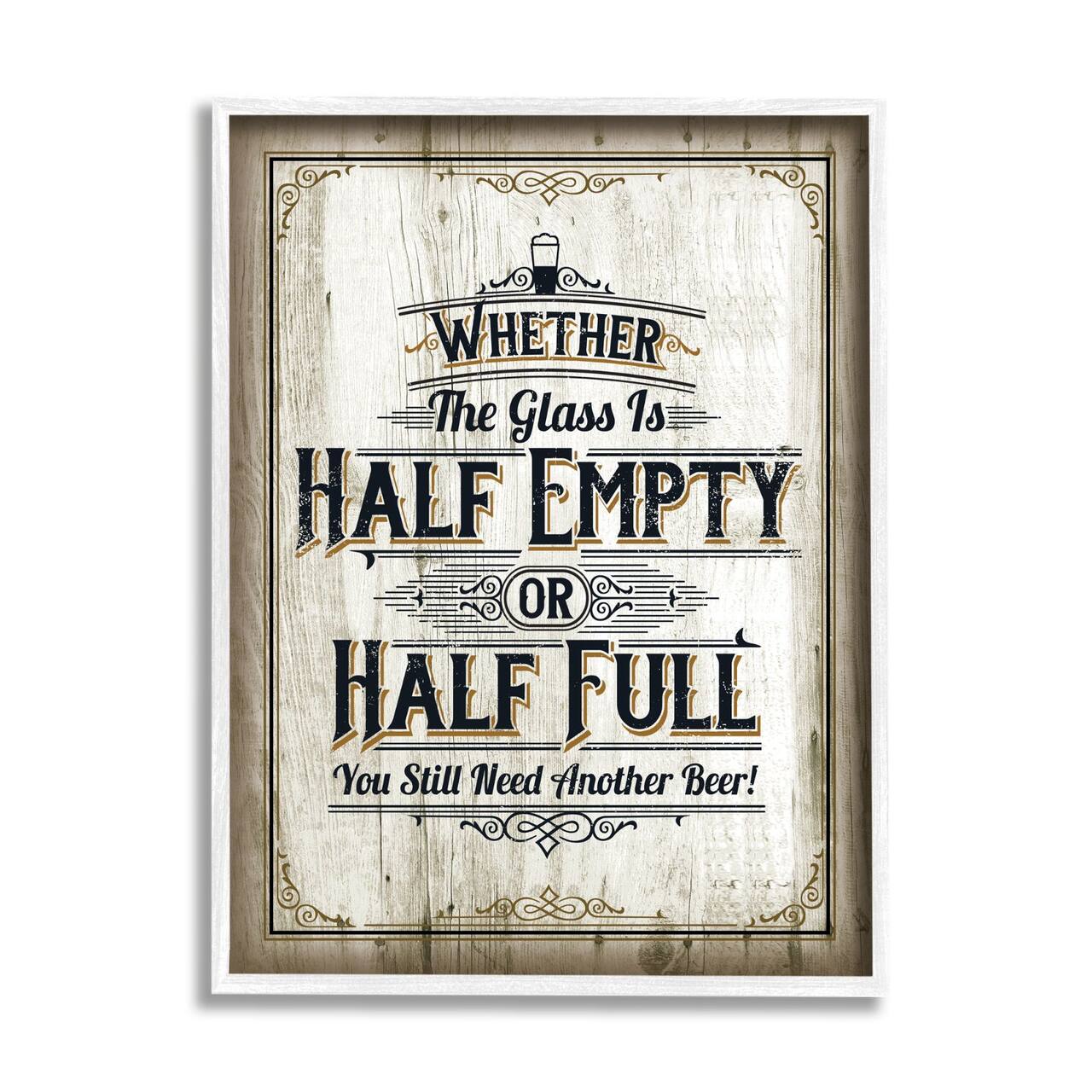 Stupell Industries Half Empty Beer Sign Bar Room Word Design Framed Wall Art